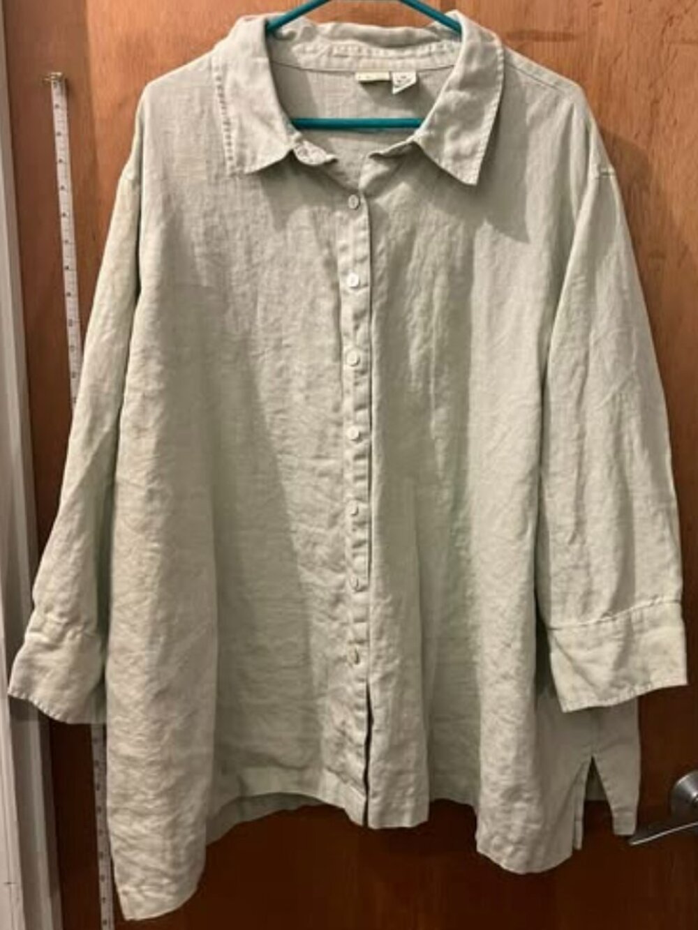 🐻Size 3X - Linden Hill - Light Green 3/4 Sleeve Linen Button-Down